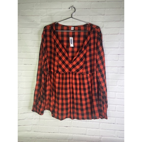 Old Navy Tops - Old Navy Womens Relaxed Buffalo Plaid Red Black Top Blouse Womens XL